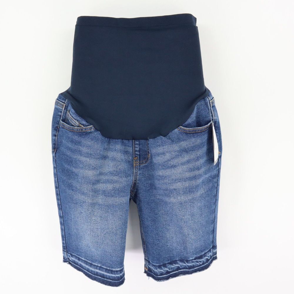 Time And Tru Maternity Bermuda Jean Shorts Womens S Blue Stretch 5 Pockets NWT